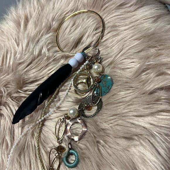 Teal + White + Gold Bangle Bracelet Keychain - Picture 3 of 3